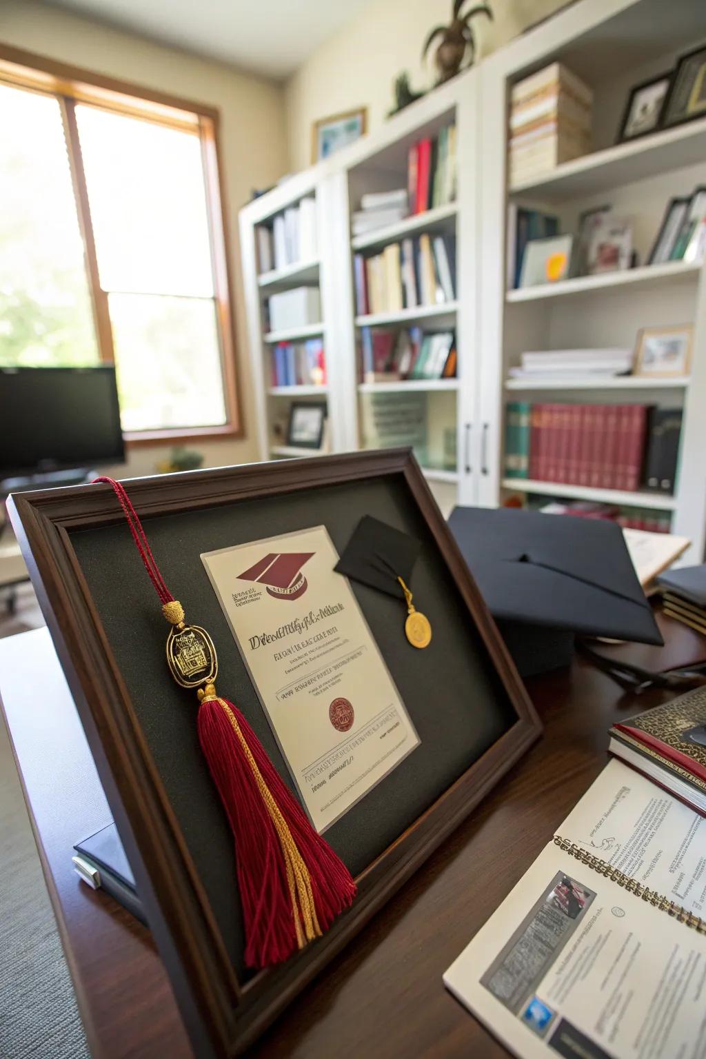 Combine mementos and degrees for a richly personal display.