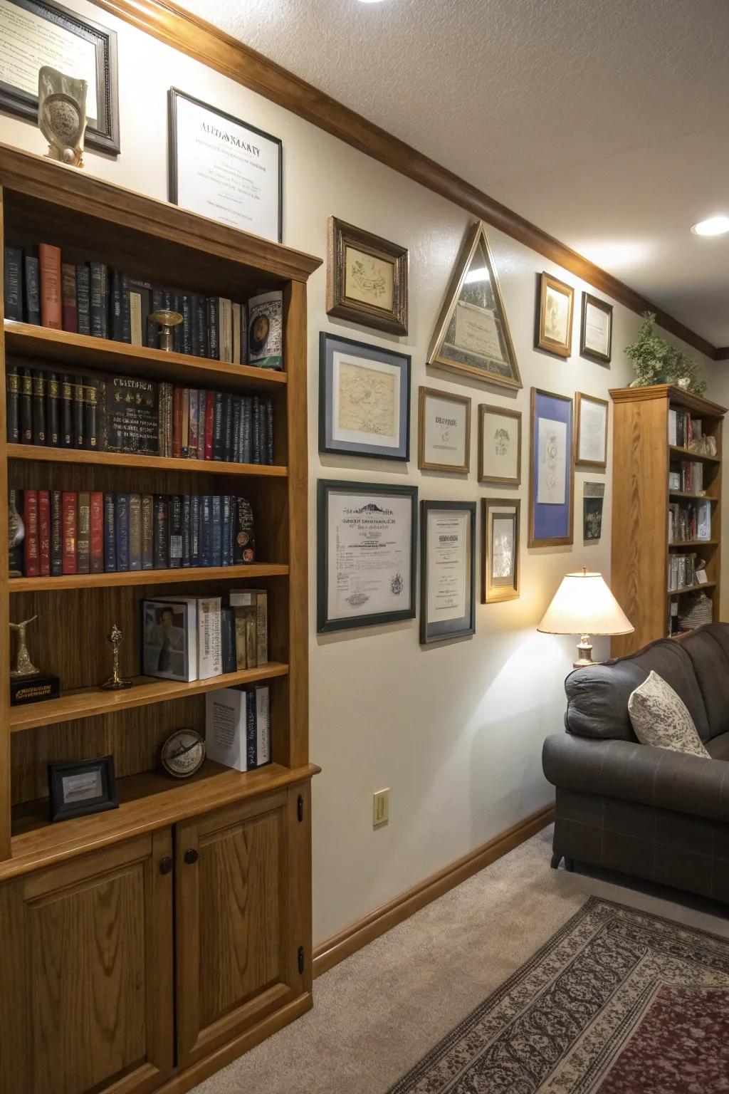 Gallery walls create an inspiring focal point of achievement.