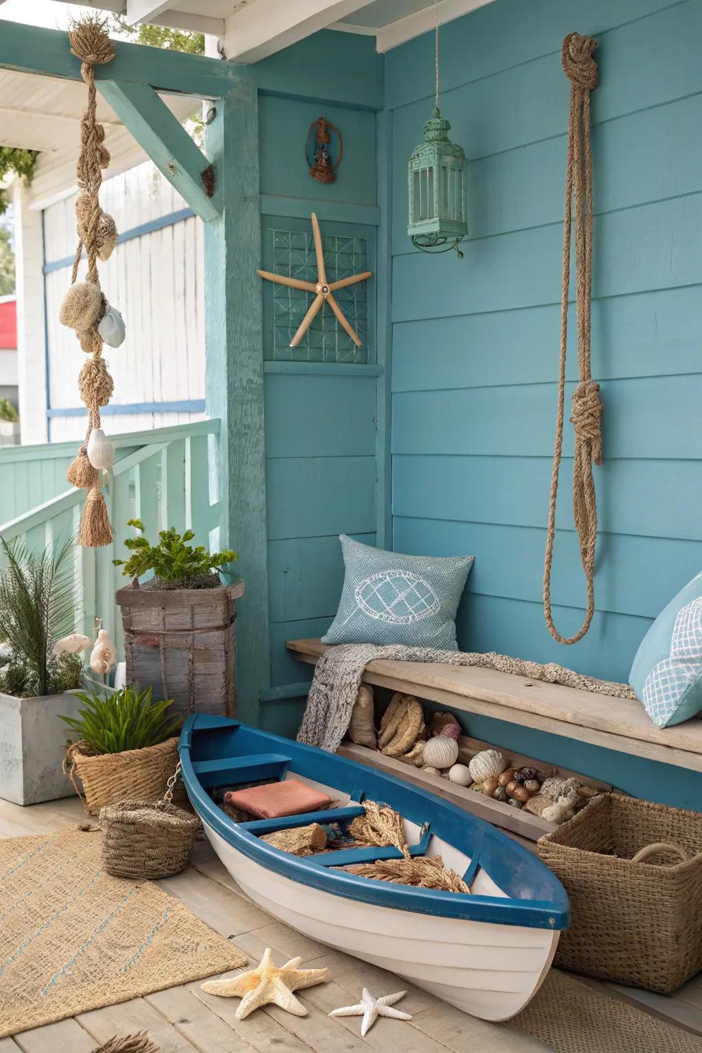 Design a seaside sanctuary in your home using beach-themed decorations and relaxing colors.