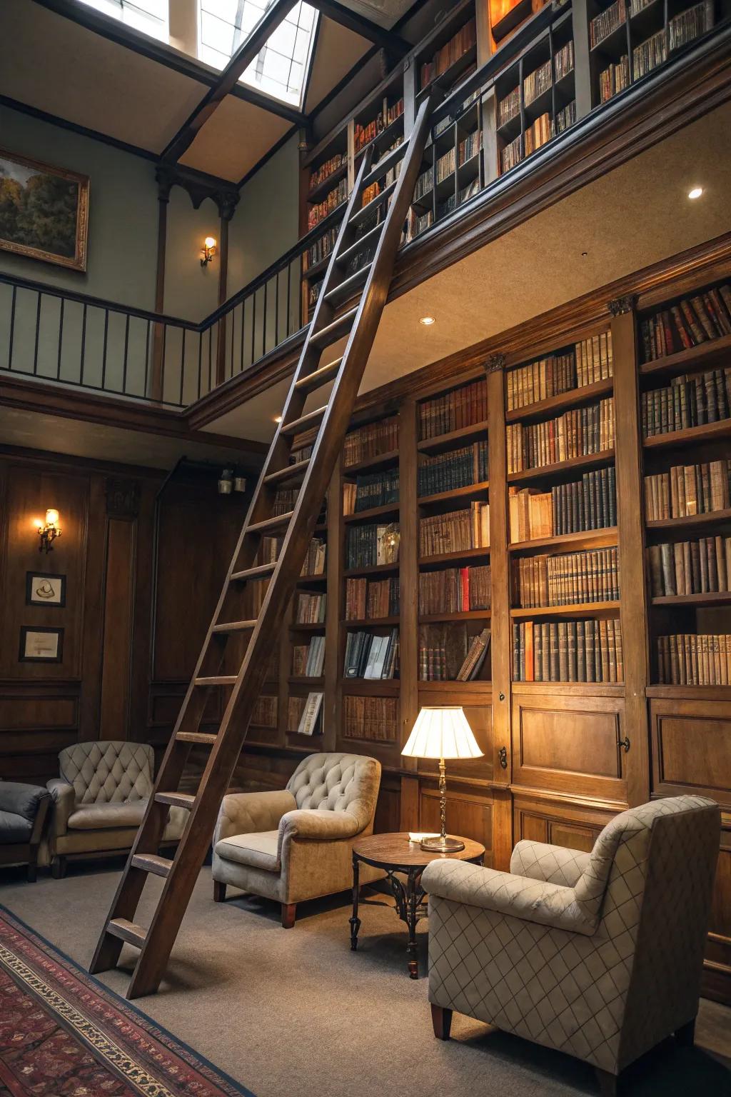Elevate your nook by adding a library ladder for a whimsical feel and easy access to books.