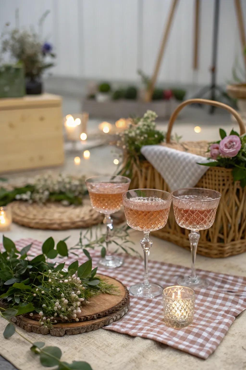 Chic glassware adds an elegant touch to picnic beverages.