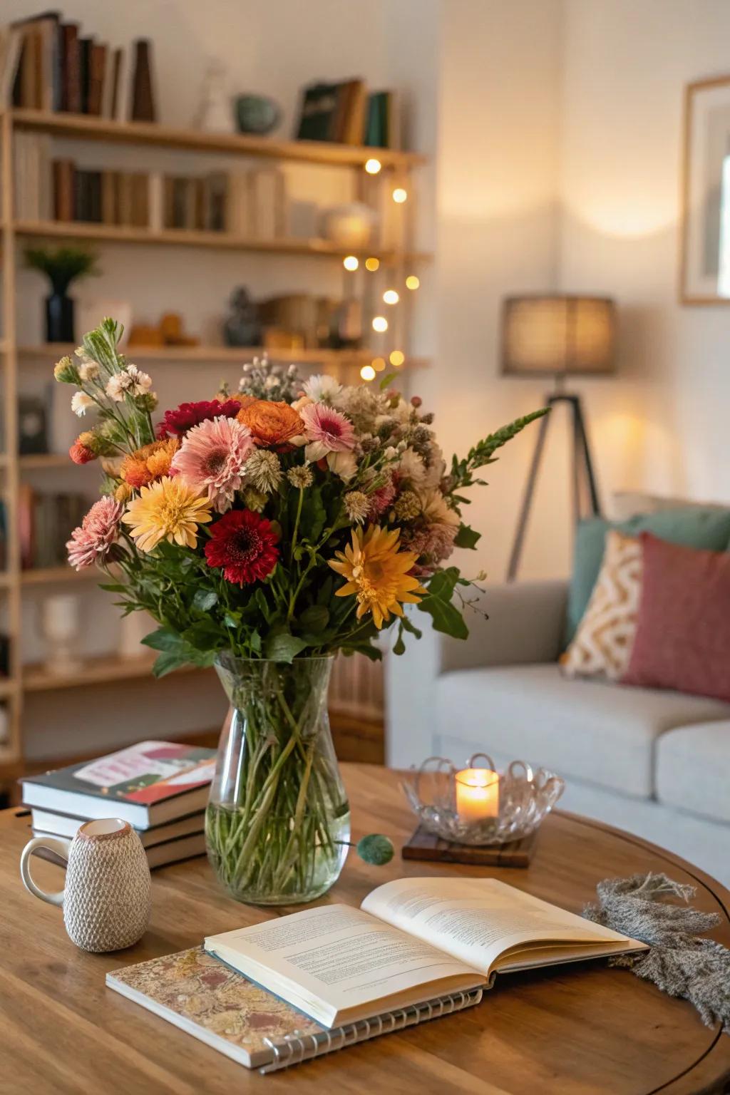 Seasonal blooms contribute freshness and vibrancy to your table setting.