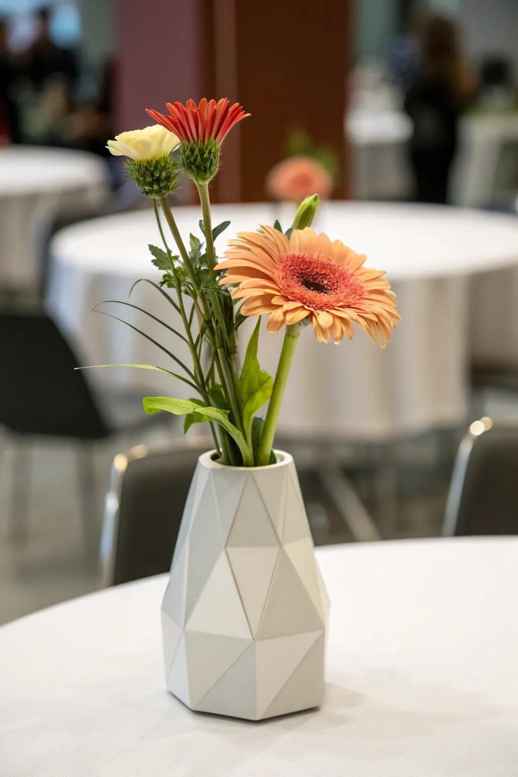 A contemporary centerpiece creating impact through few elements.