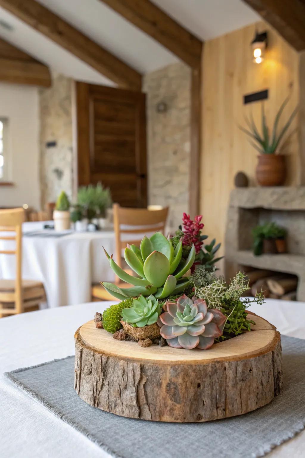 A centerpiece inspired by nature that adds a rustic touch to any table.