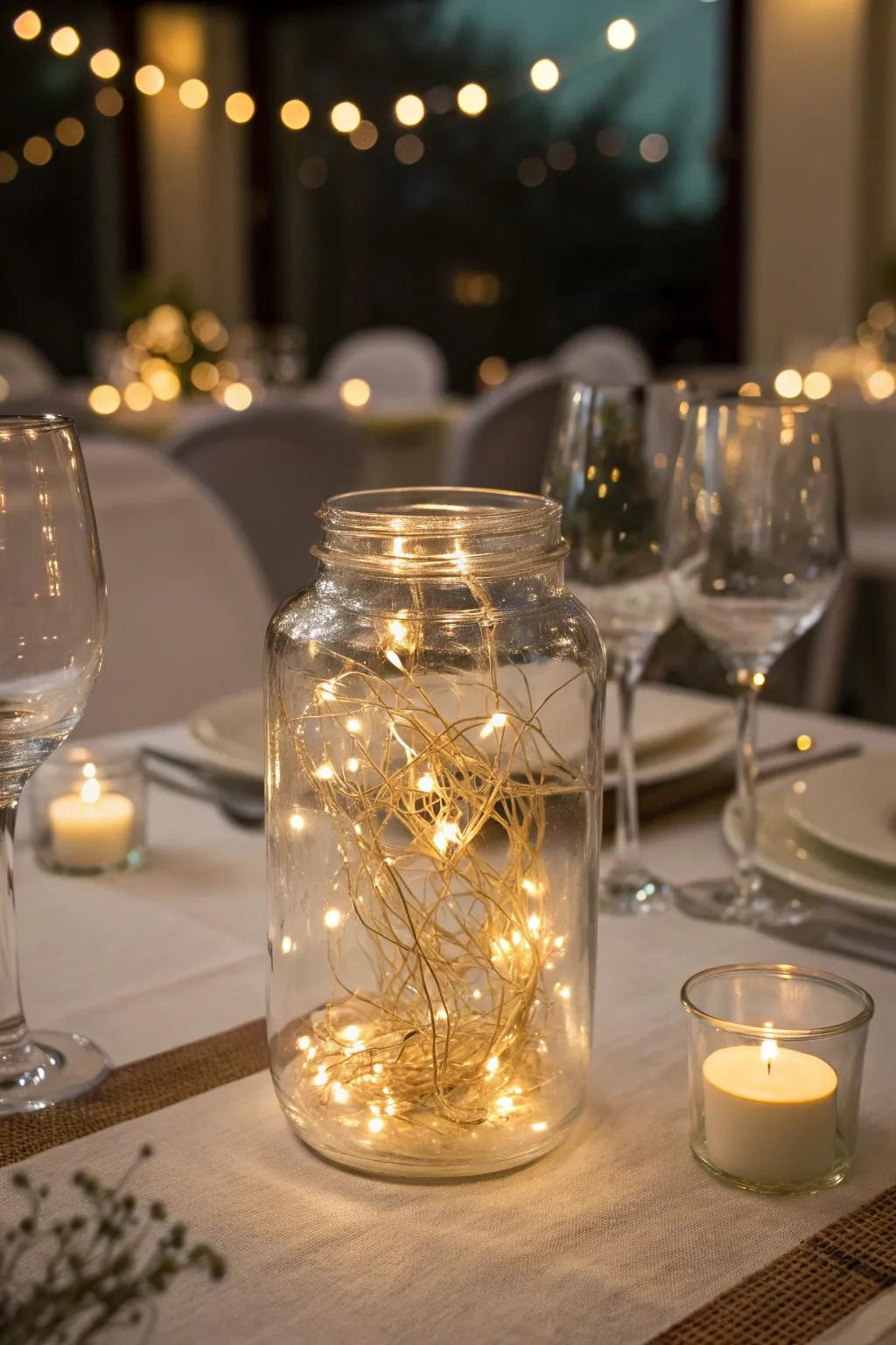 Whimsical twinkle lights establish a magical atmosphere for your table.