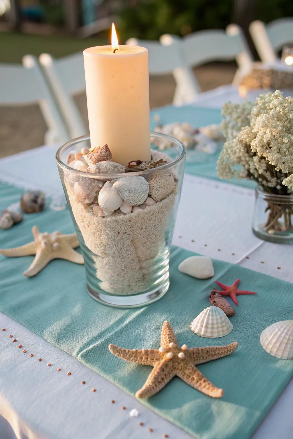 Convey the peace of the seaside to your table using this peaceful centerpiece.