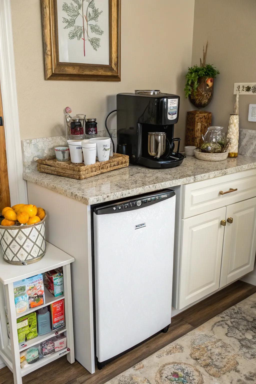 A streamlined brew station in a cozy kitchen corner.