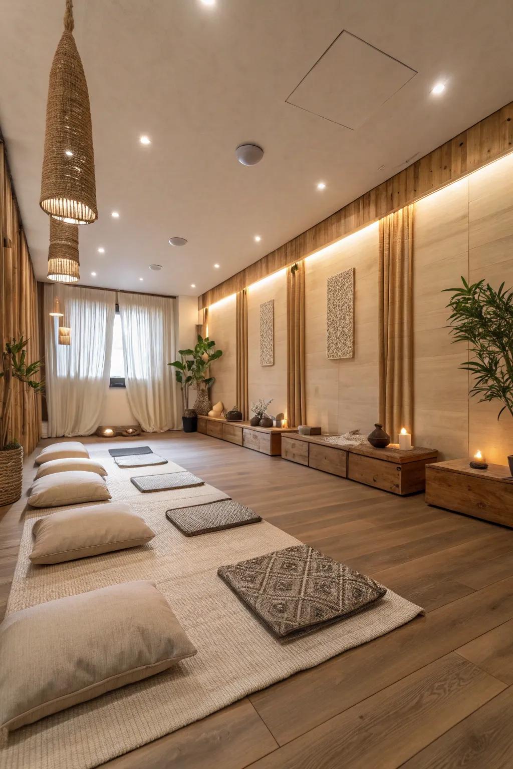 Pale colors provide a calm backdrop for meditation.