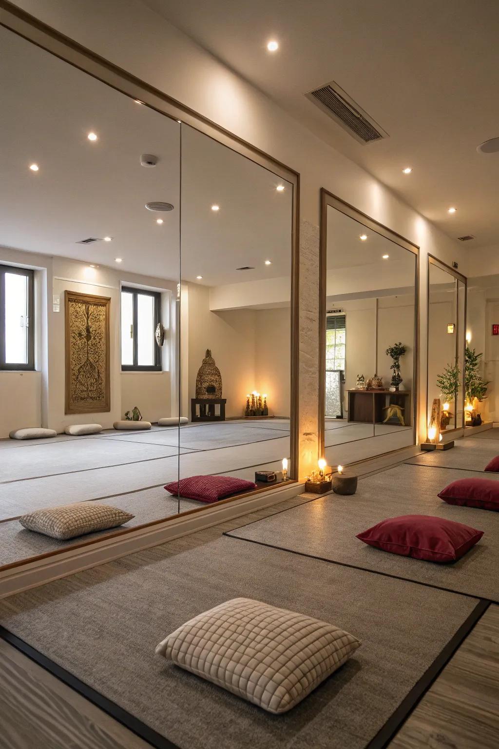 Reflective items increase light and space in your meditation room.