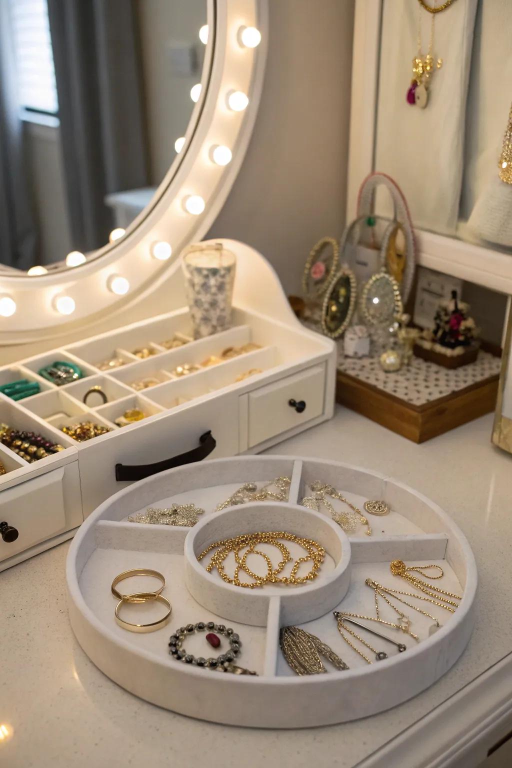 Jewelry organized beautifully.