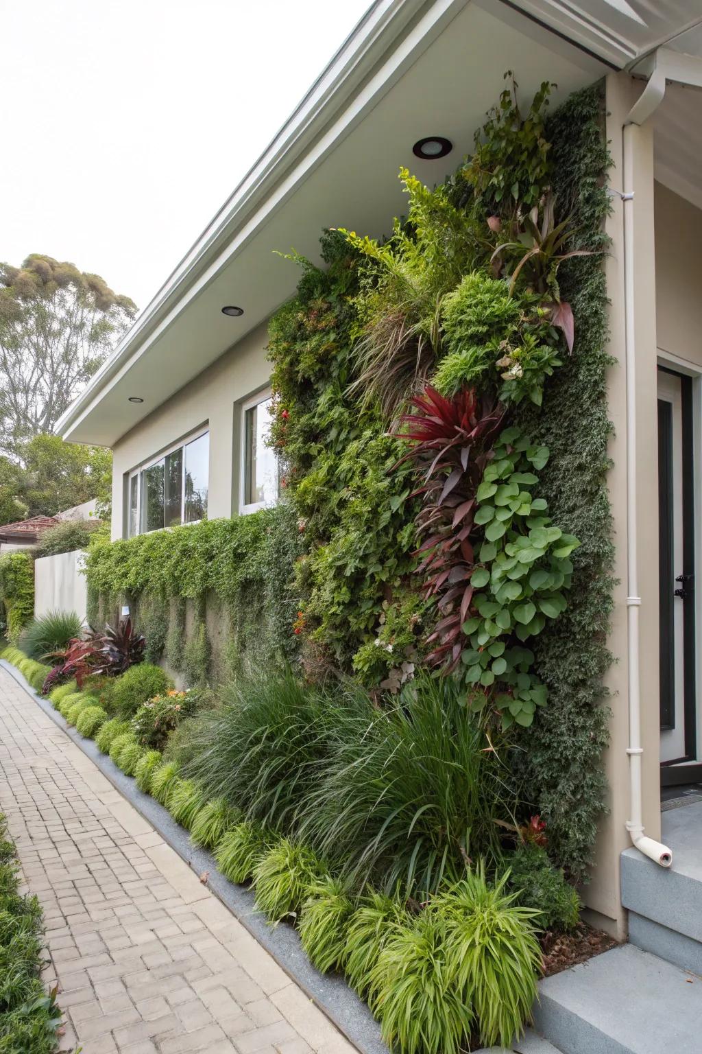 Green walls create a lush vertical garden in a small space.