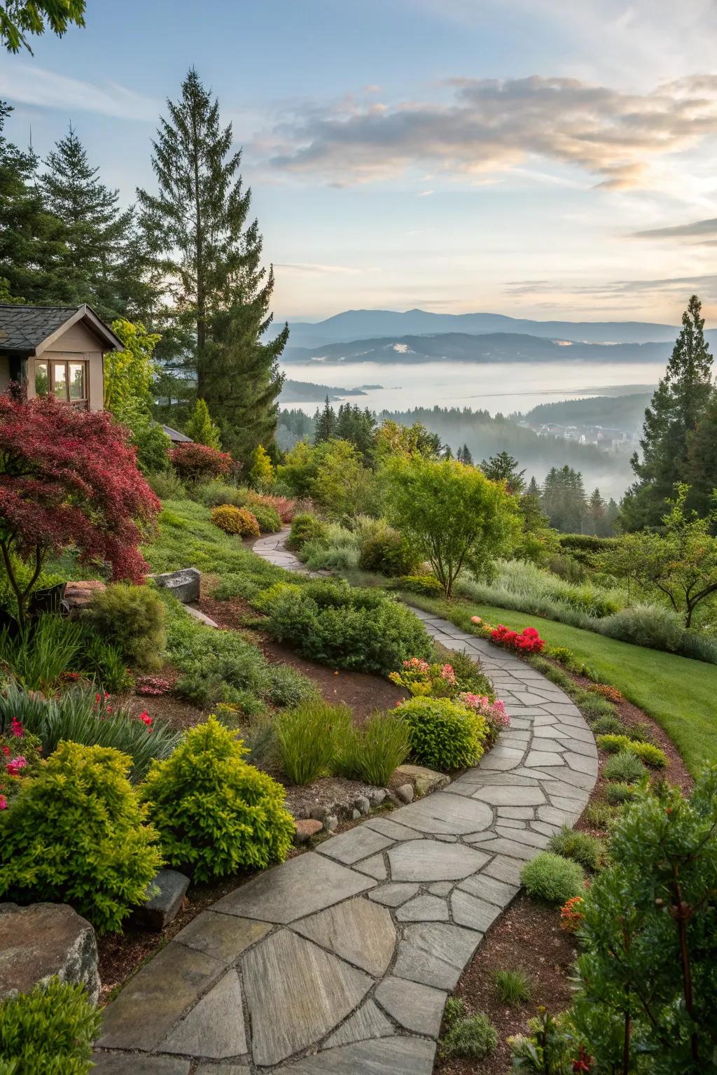 Stone walkways are a fashionable and useful addition.