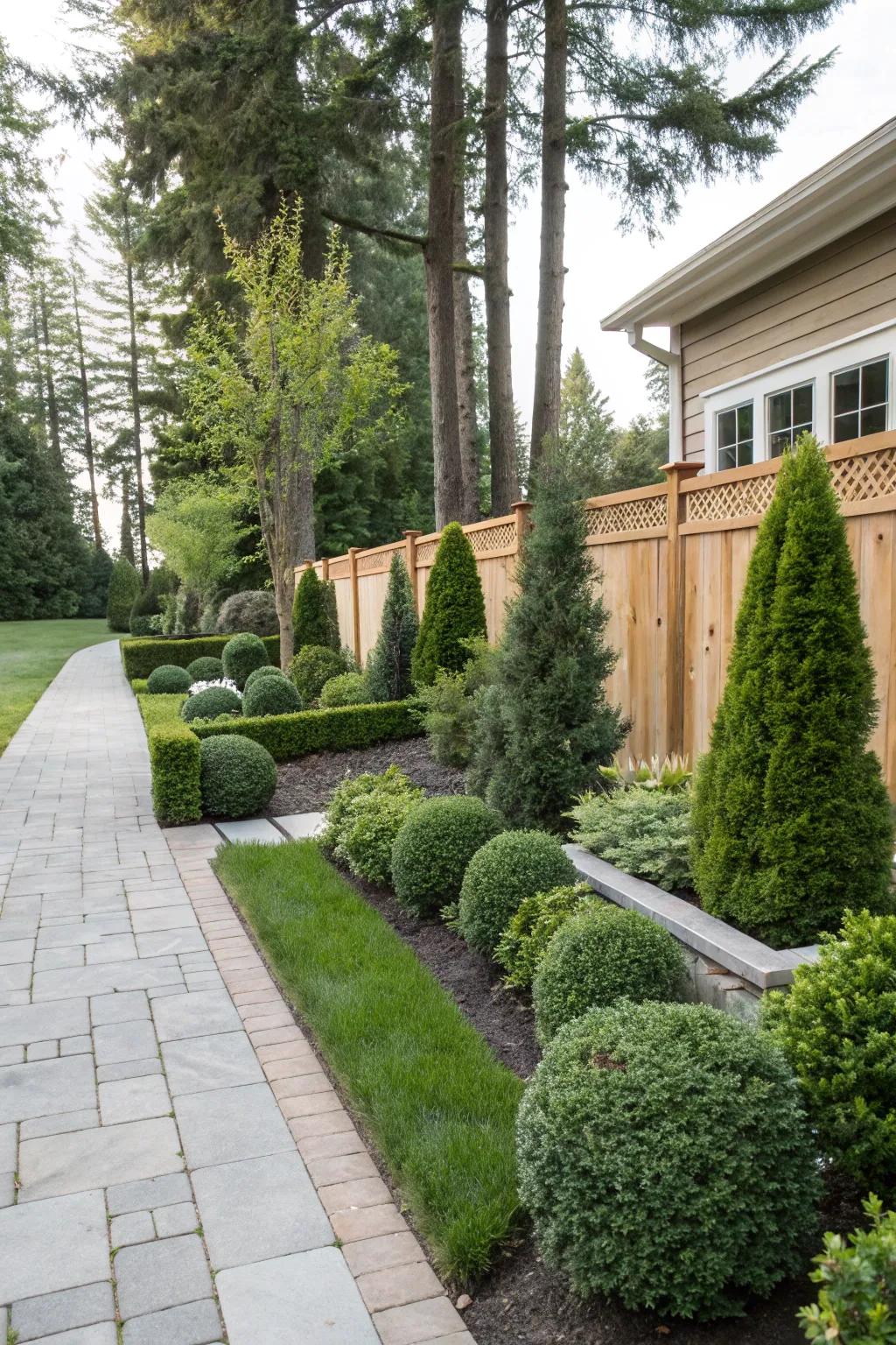 Evergreen bushes provide constant beauty throughout the year.