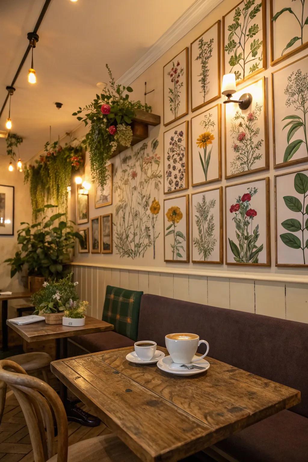 Plant art enhances the natural feel of your tea room.