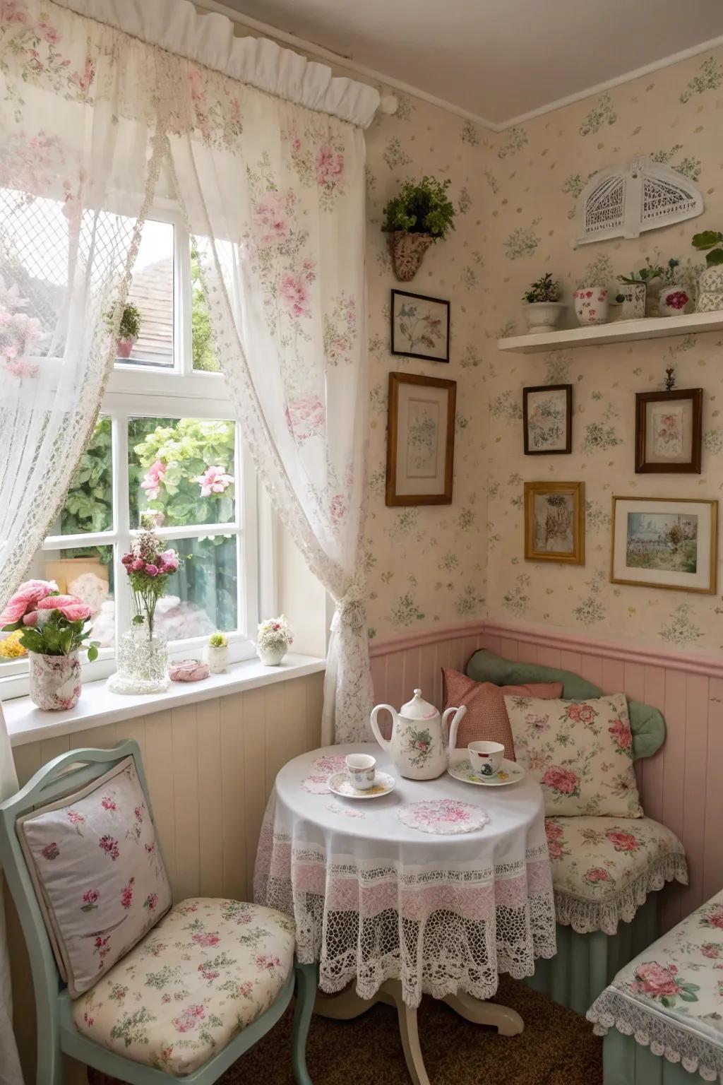 Country-style aesthetics bring comfort and beauty to your tea room.