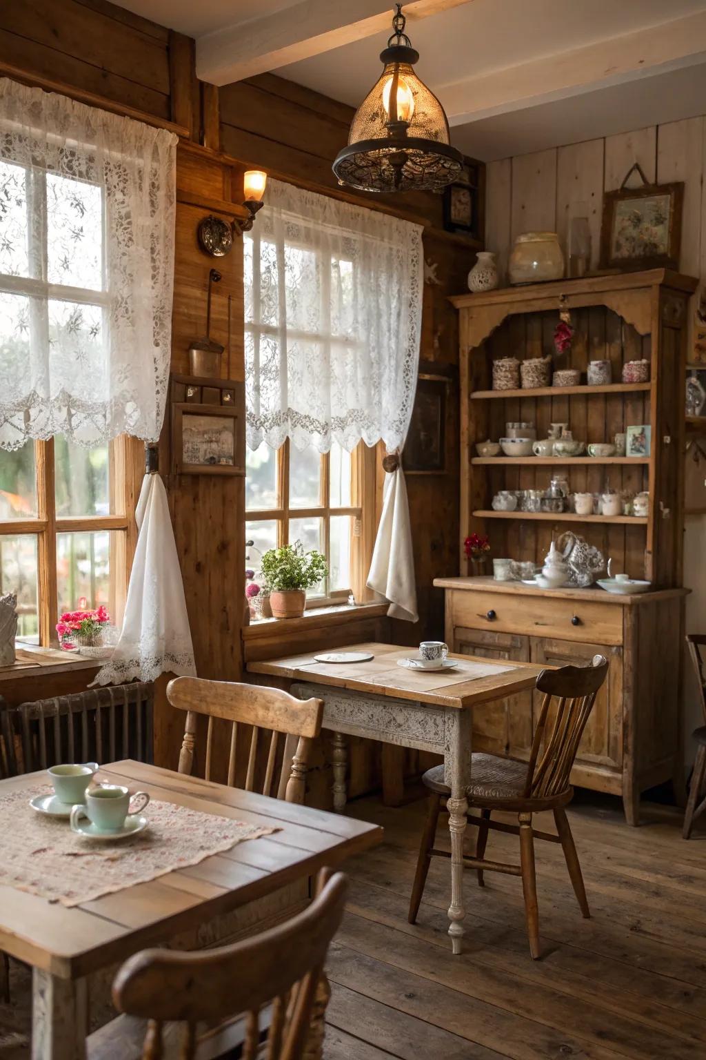 Reused wood adds texture and sustainability to your tea room.
