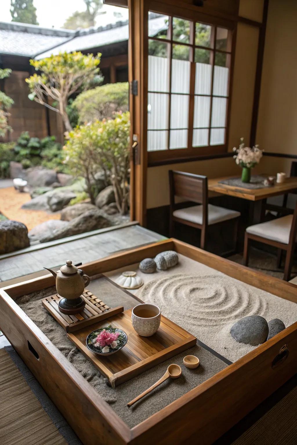 Zen features introduce calm and focus to your tea room.