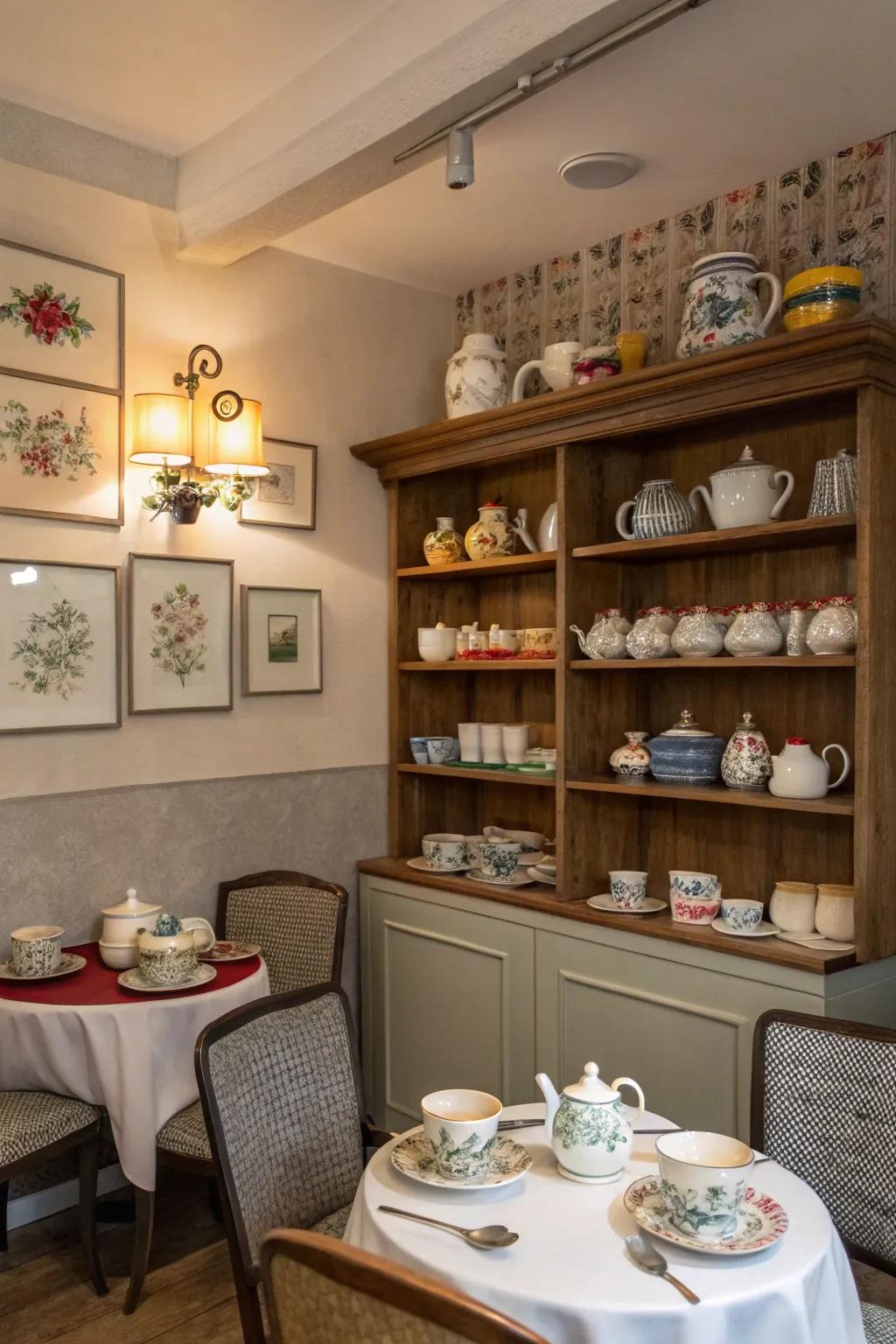 Smart storage options keep your tea room neat and stylish.