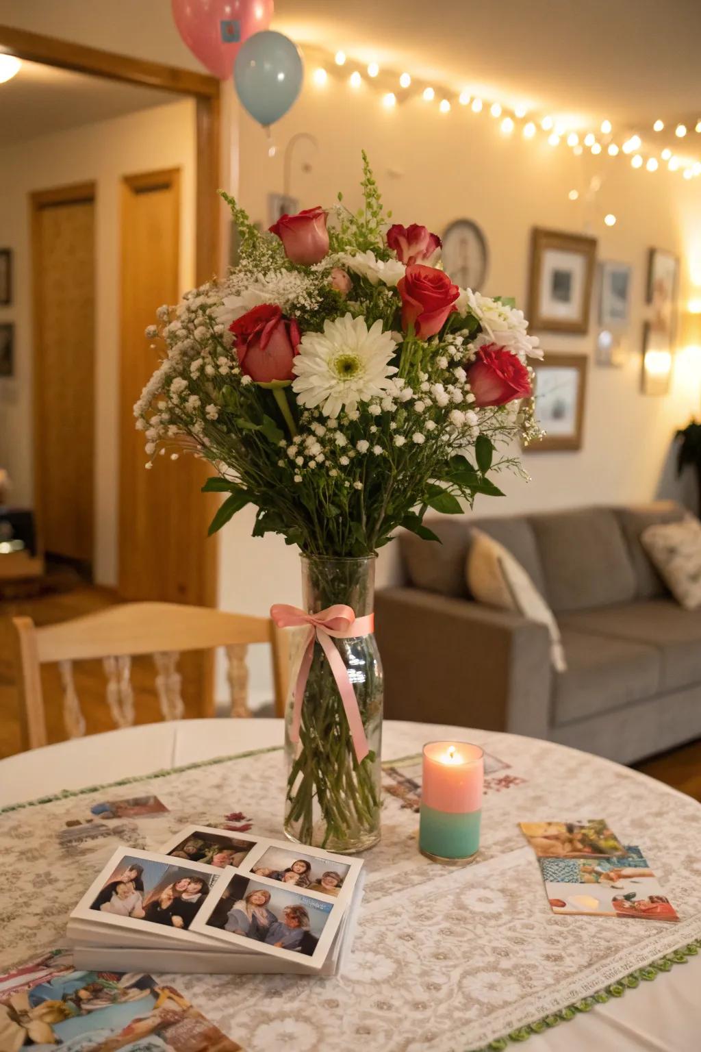 A customized photo display that adds a sentimental feel to the celebration.