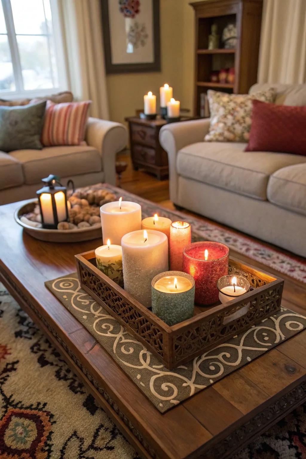 A comforting radiance with a selection of waxlights.