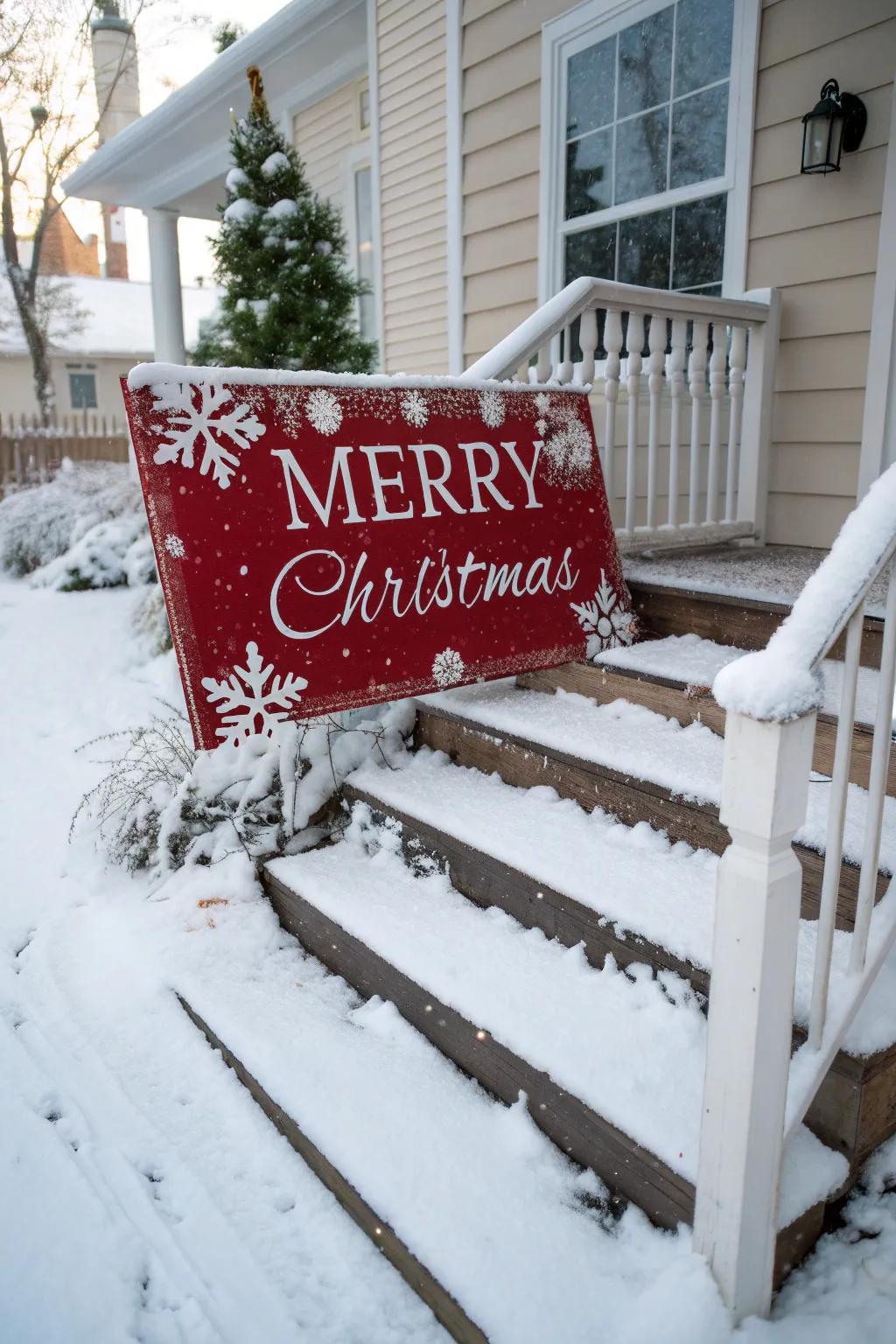 Welcome guests with an outdoor 'Merry Christmas' sign.