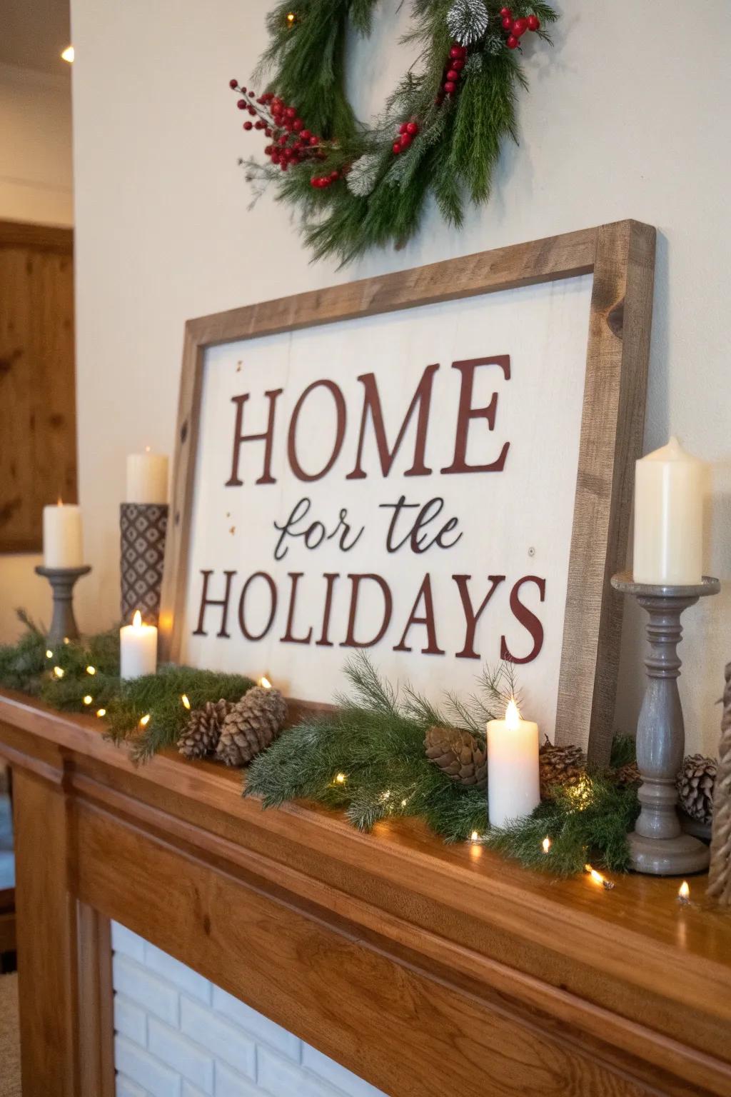 Achieve cozy charm with a Christmas sign in a rural style.