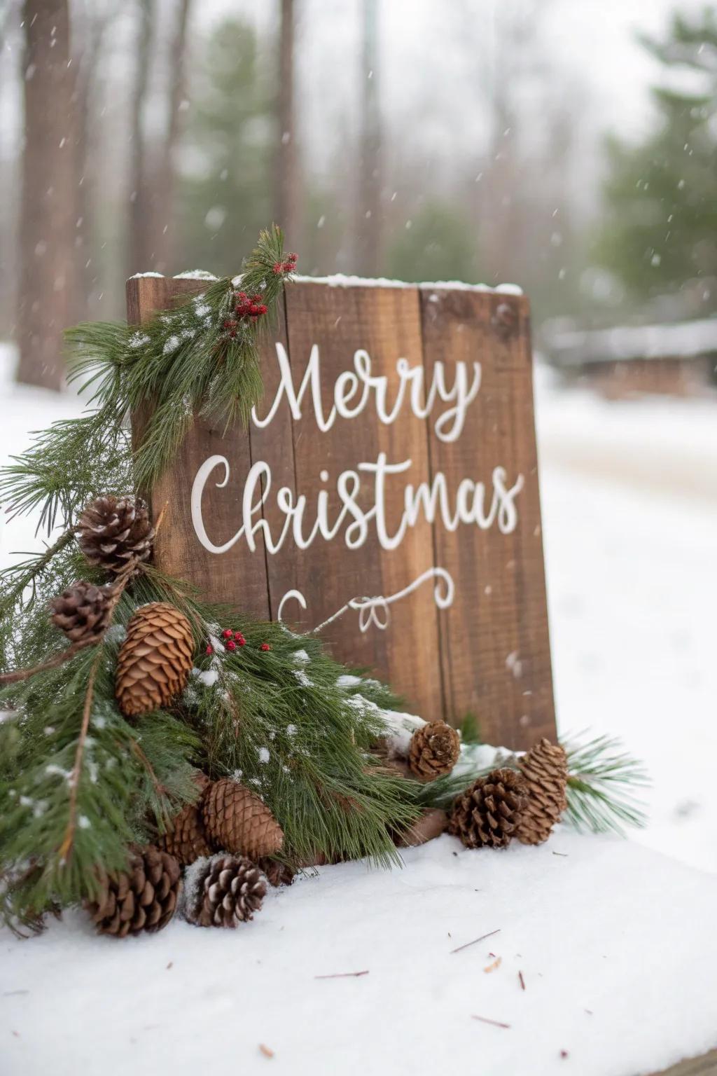 Infuse rustic charm with a timber 'Merry Christmas' sign.