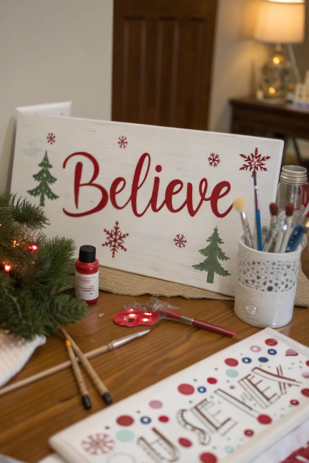 Add a personal touch with a DIY Christmas sign.