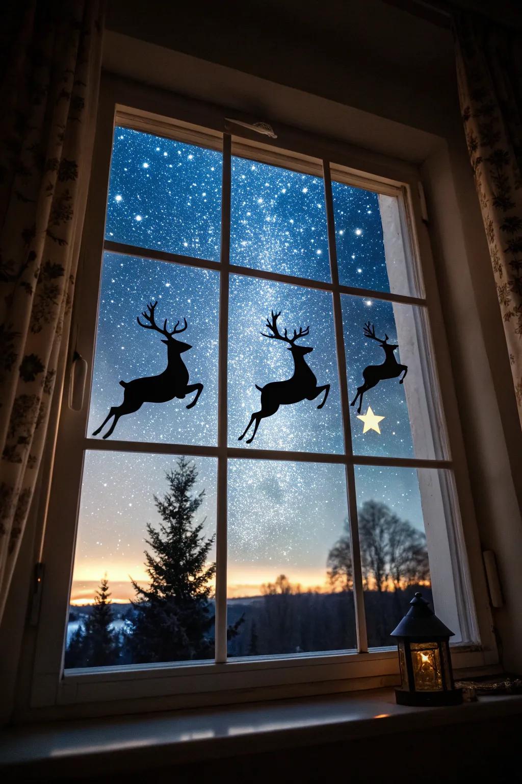 Soaring deer evoke the magic of Christmas Eve.