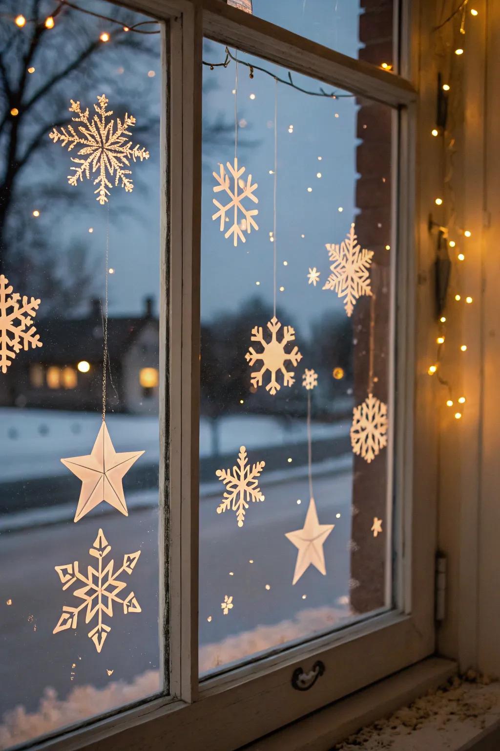 Delicate ice flakes and stars make a peaceful winter mood.