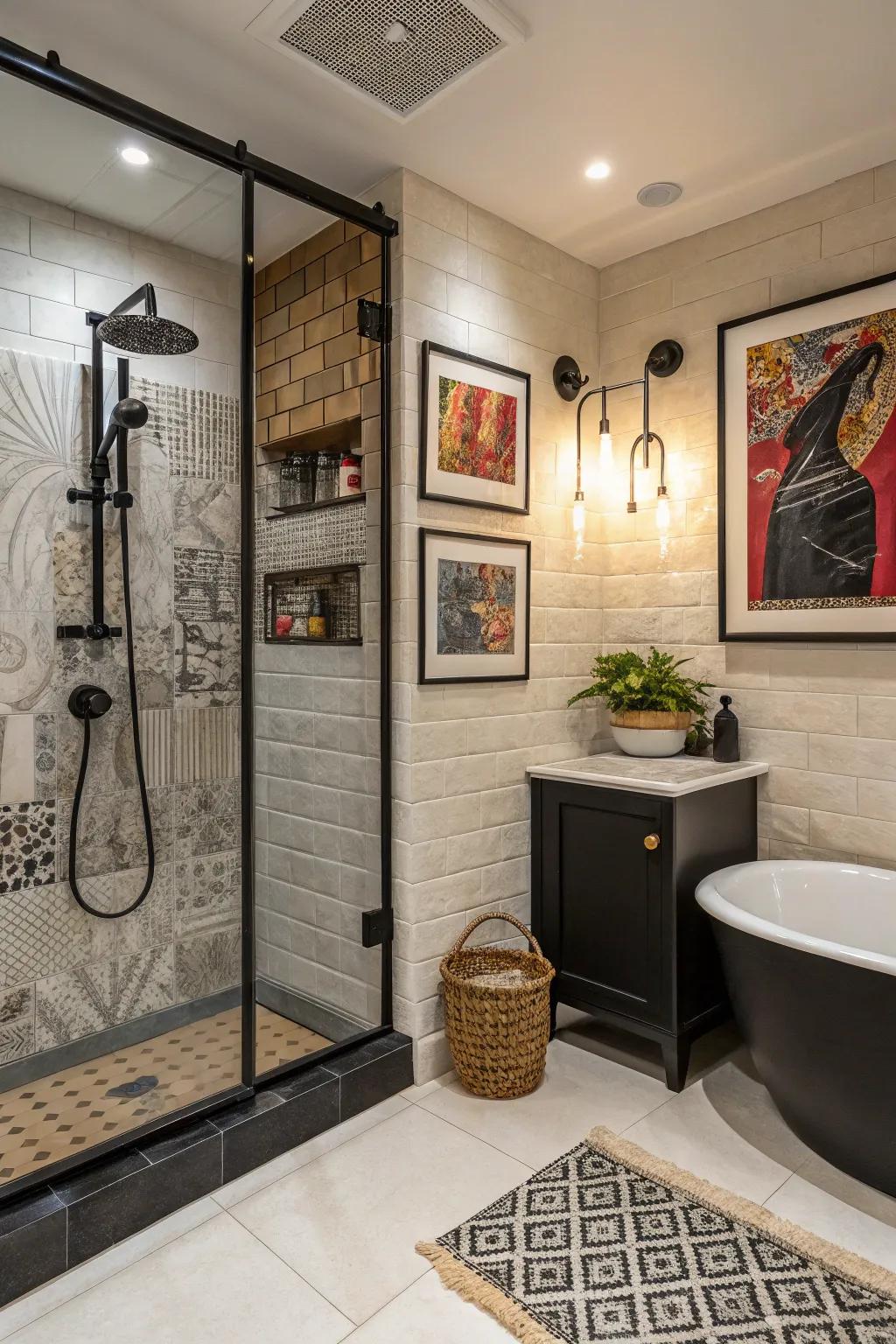 Bold art adds a personal touch to your shower space.