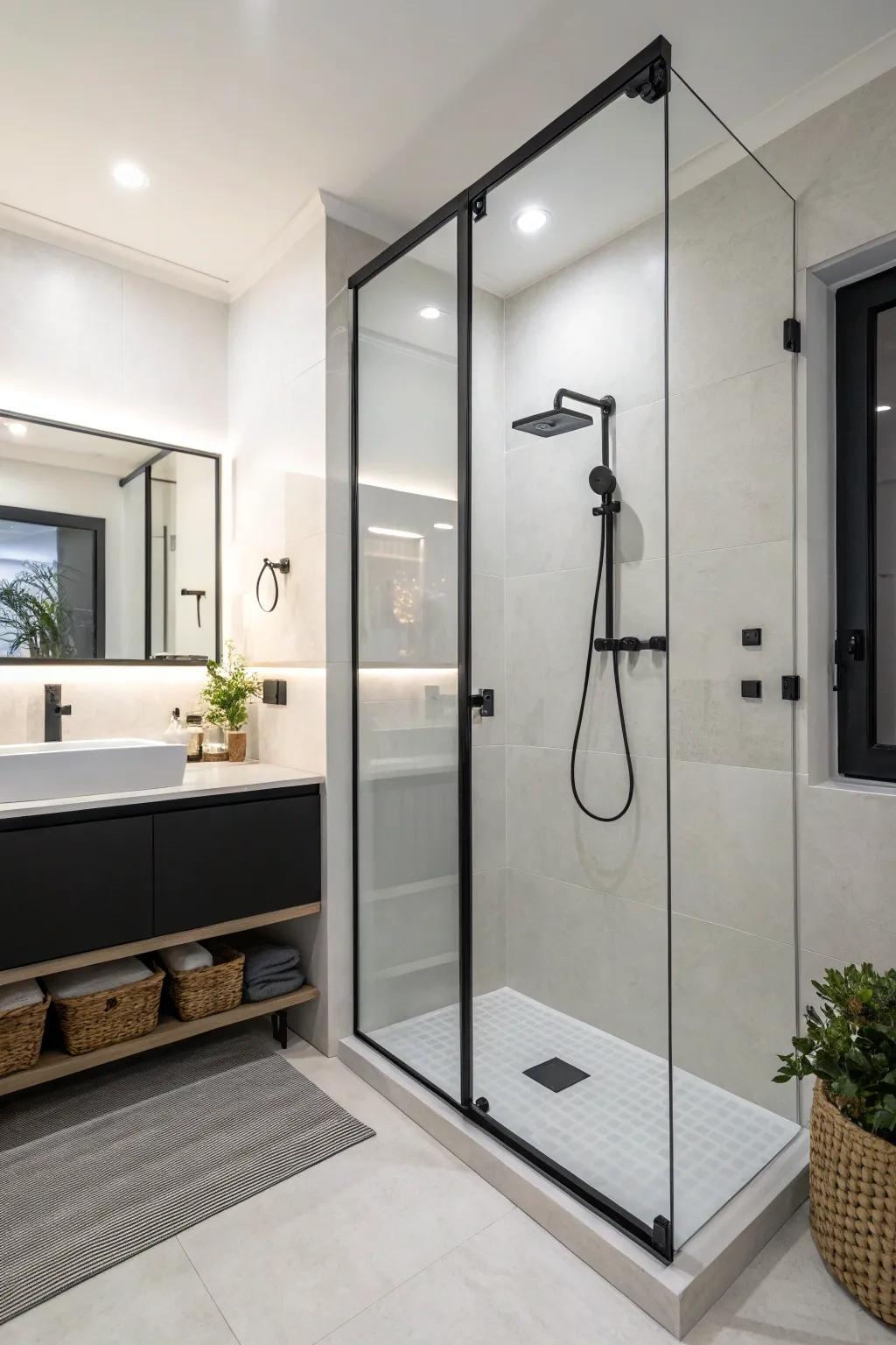 Embrace minimalism for a serene shower experience.