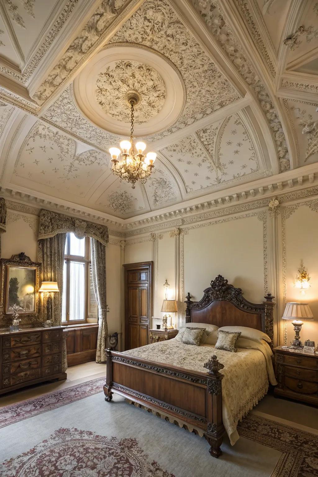 Elaborate moldings echo the dedication to craftsmanship in Victorian times.