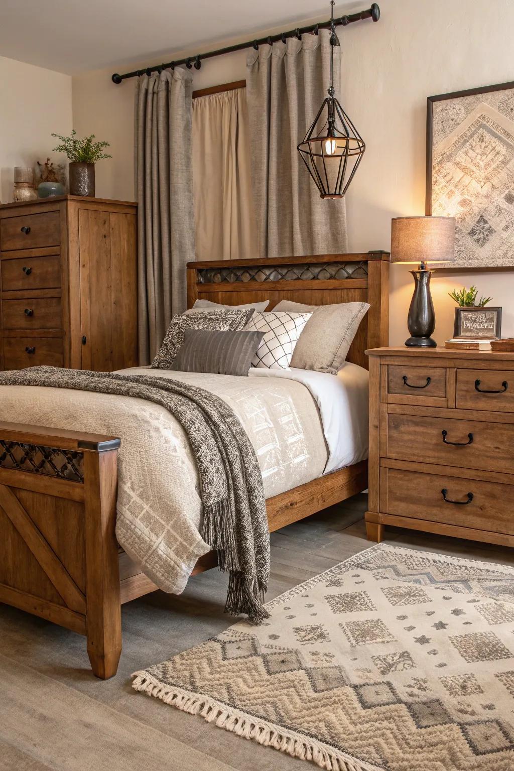 Assembled surfaces enrich any sleeping quarter layout.