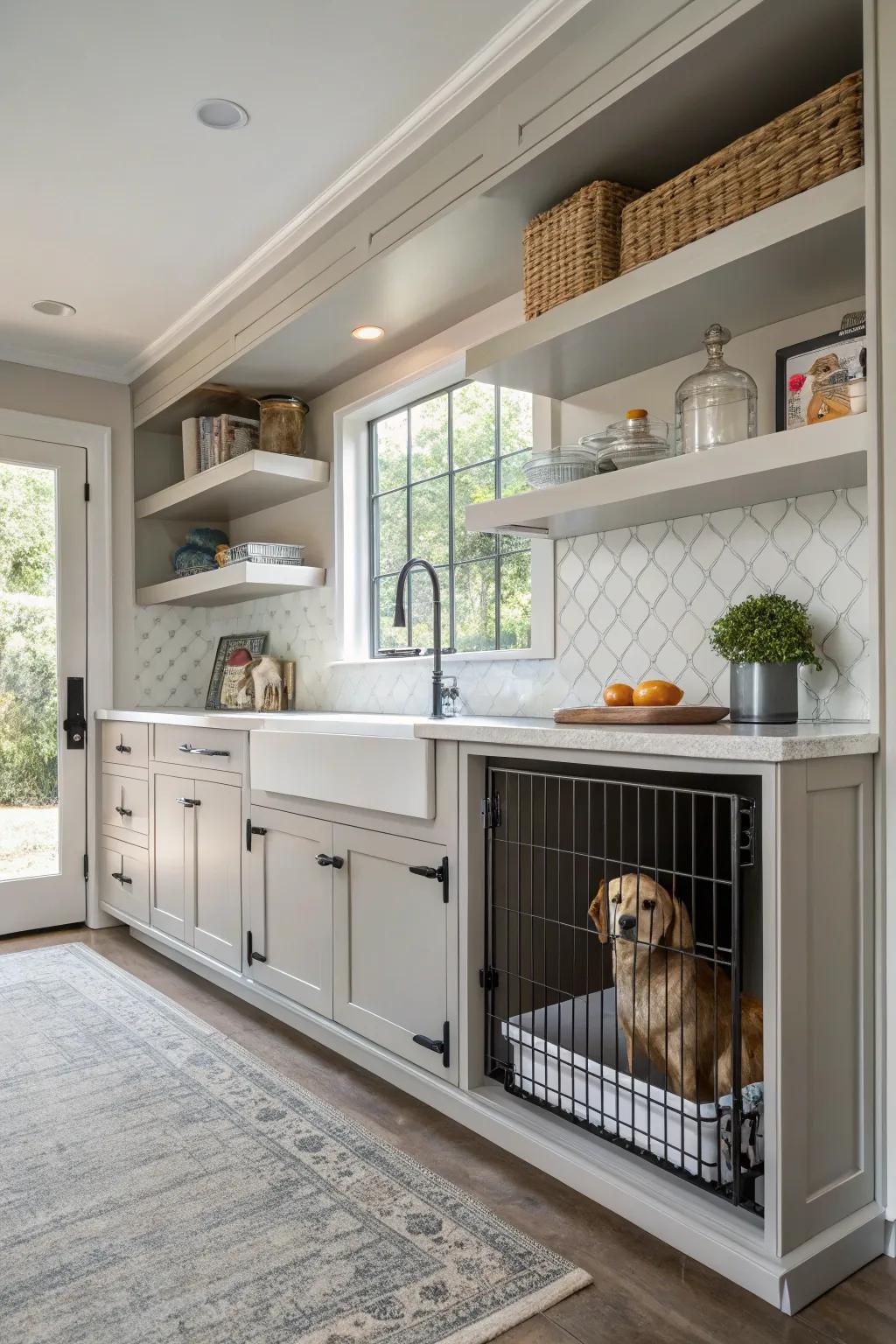 A hidden treasure: your dog's house cleverly fitted into kitchen cabinets.