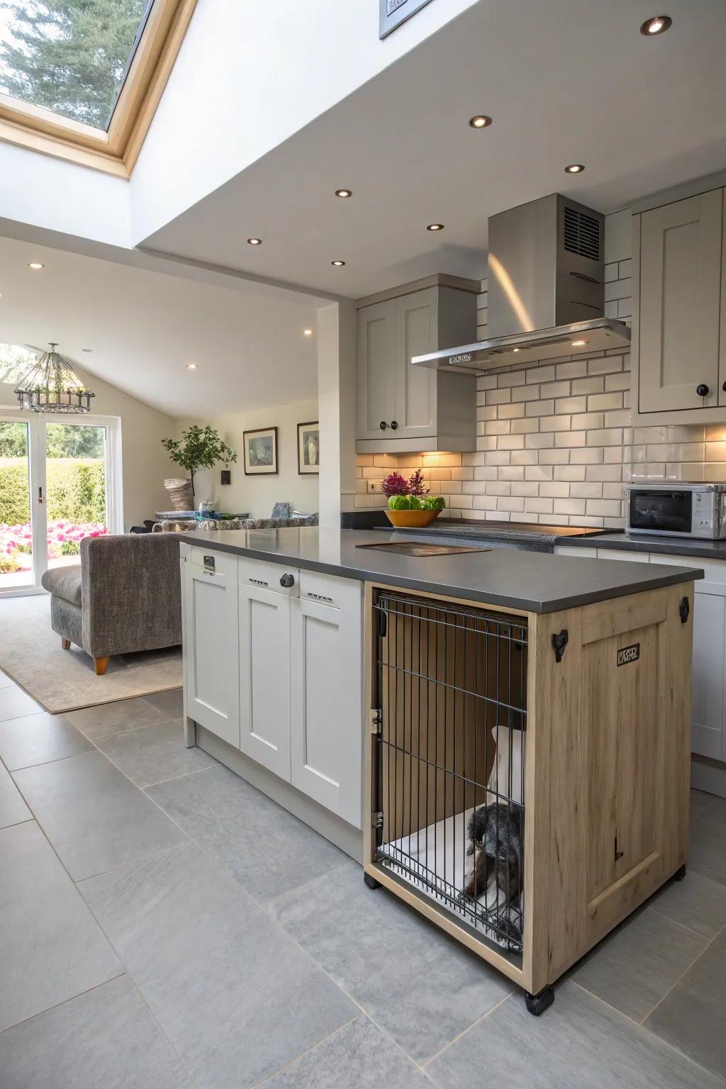 Cook with company: a dog house that fits seamlessly into your kitchen.