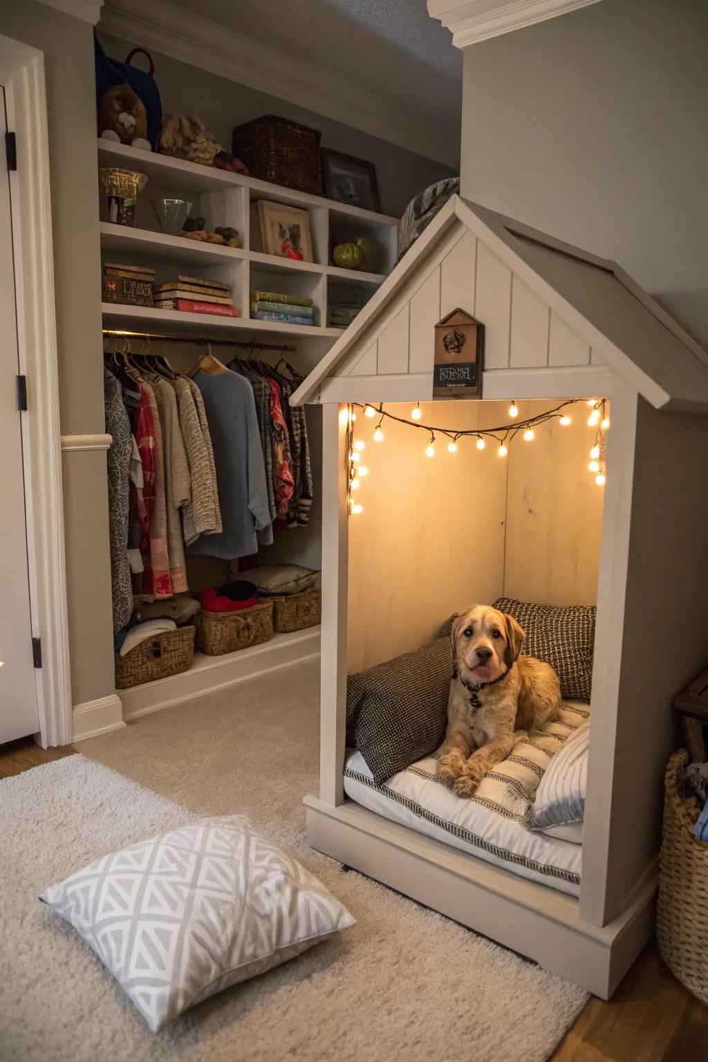 A secret sanctuary: your dog's house hidden within a closet.