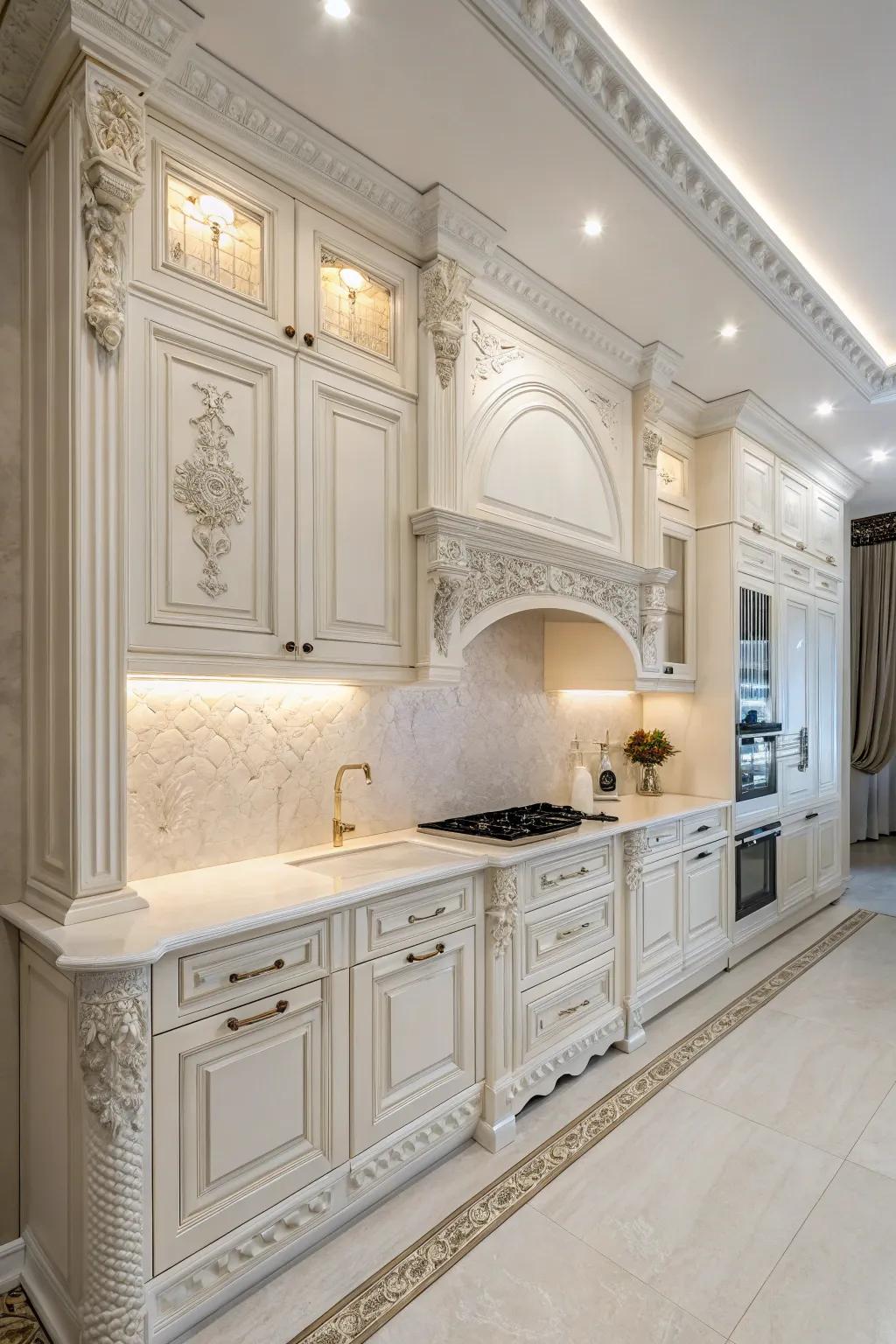 Architectural details enhance the kitchen's elegance.