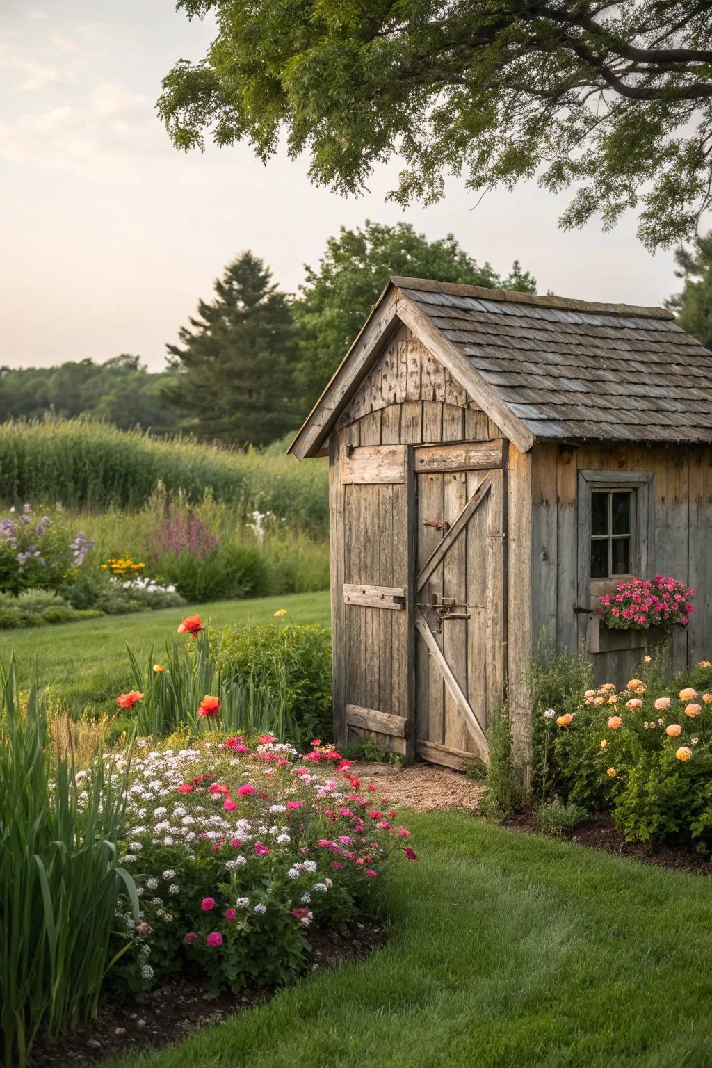 Countryside charm with wooden features and barn doors.