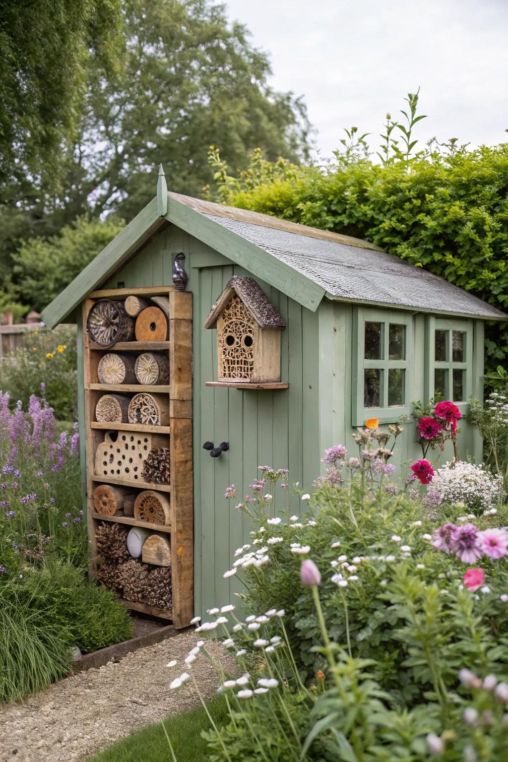 A wildlife-friendly shed that attracts nature's visitors.