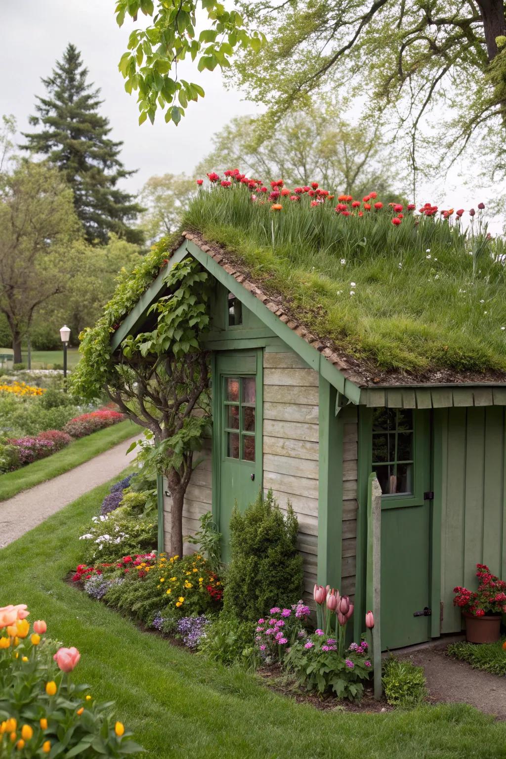 A vibrant green roof that supports local wildlife.