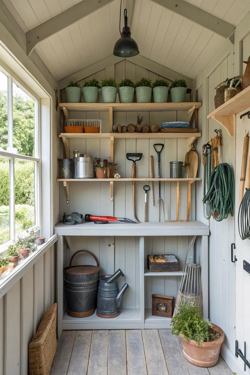Shelves that keep everything organized and accessible.