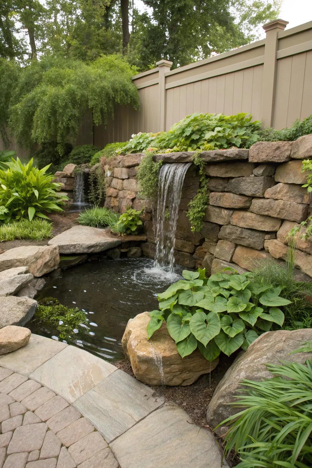 A backyard cascade brings serenity and allure.