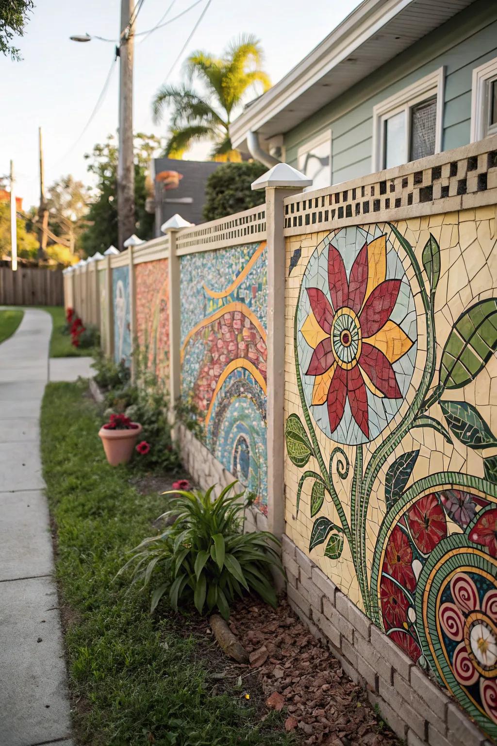 A mosaic wall stands as a stunning artistic declaration.