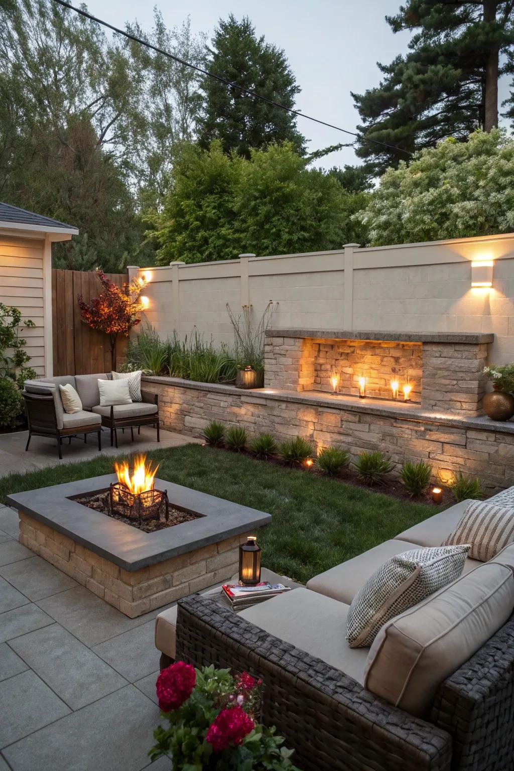 Pyro elements fashion a cozy gathering area.