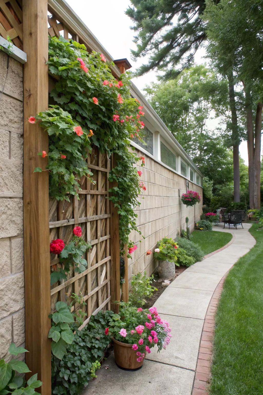 Frameworks sustain lush trailing flora.