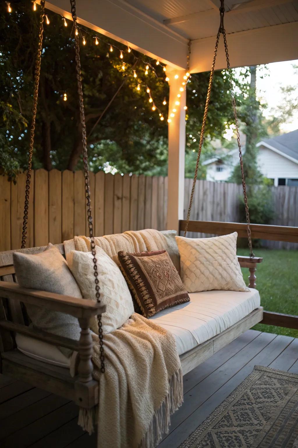 Transform a corner into a snug swing retreat.