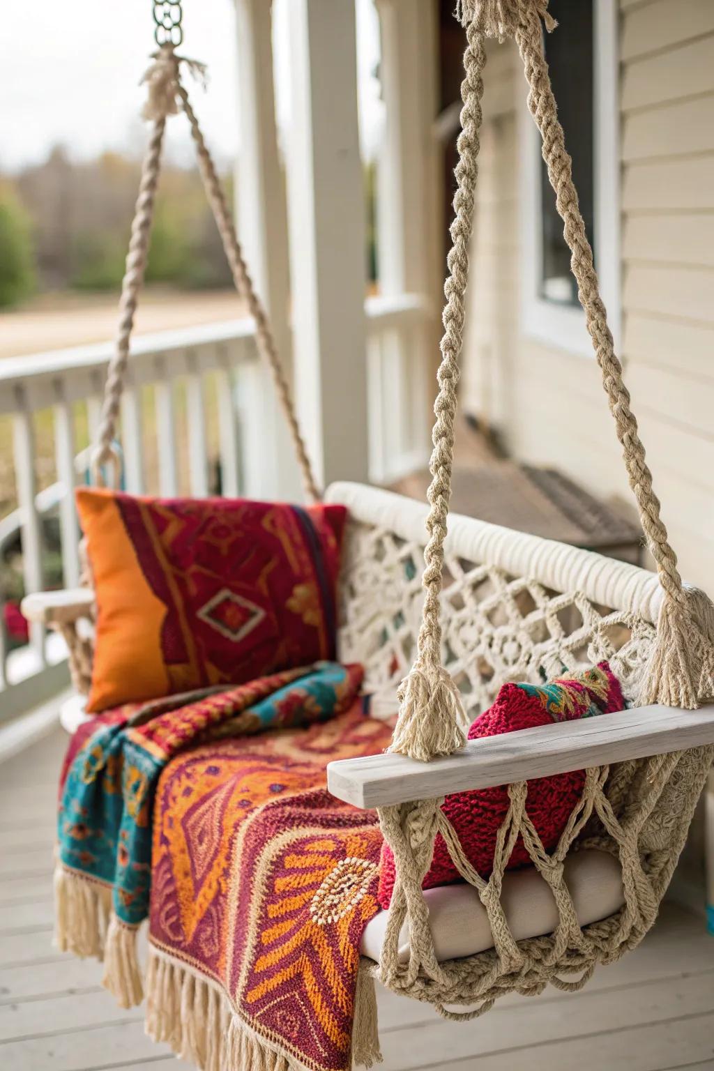 Inject bohemian flair into your porch swing.