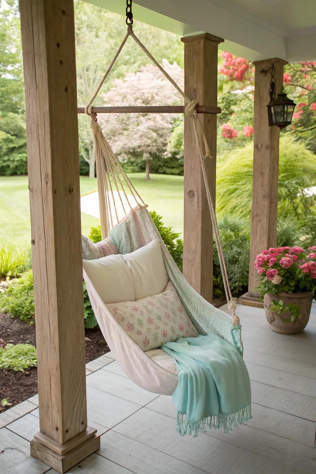 Enjoy relaxation with a hammock-style swing.