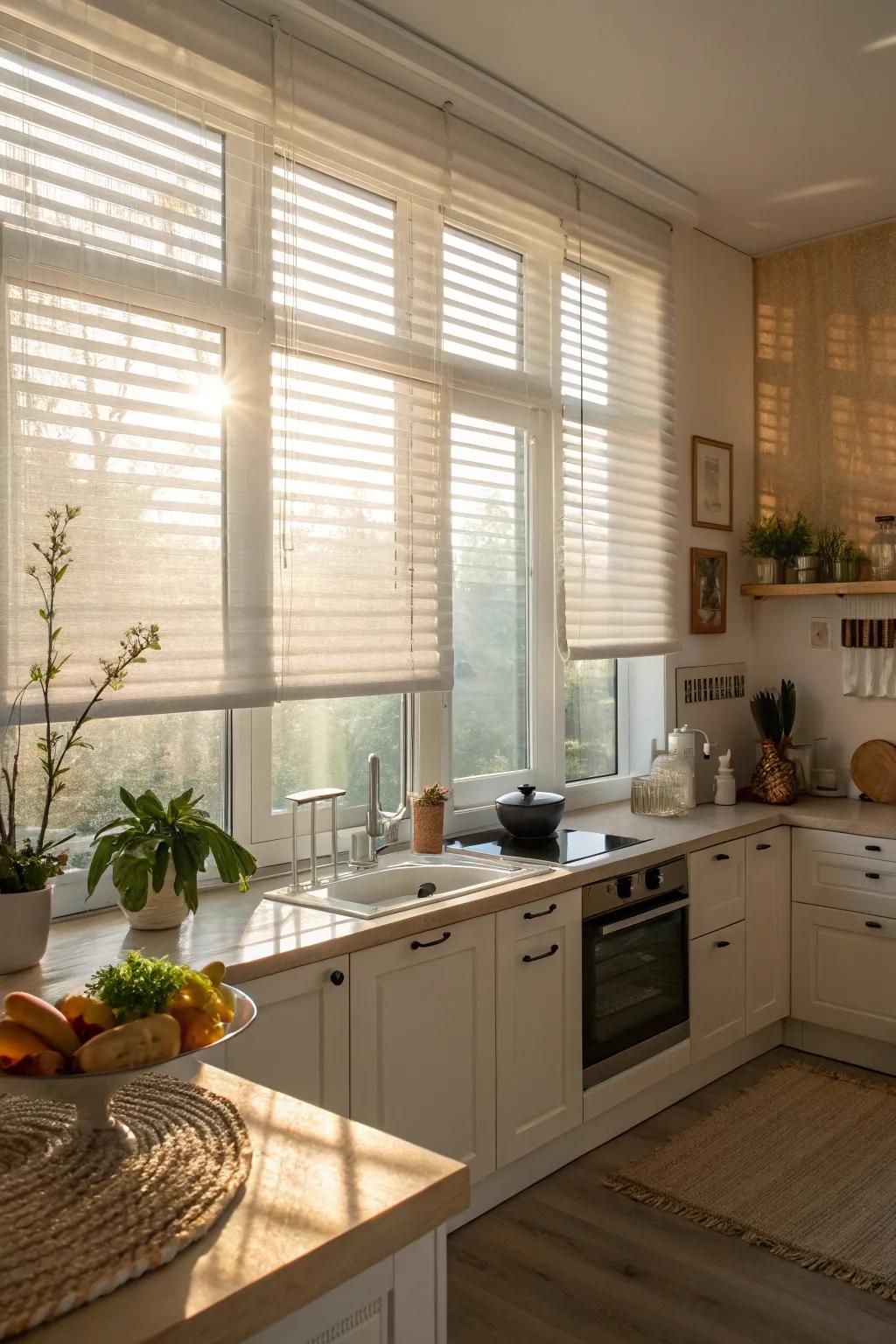 Bright kitchen with sheer blinds